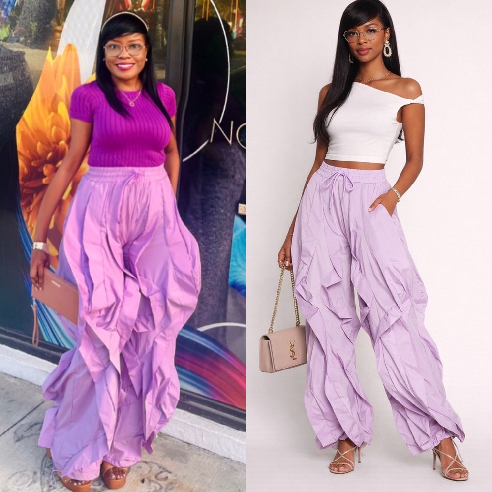 Lavender Luxe Ruffle Joggers – Statement Wide-Leg Pants 💜 Size Small